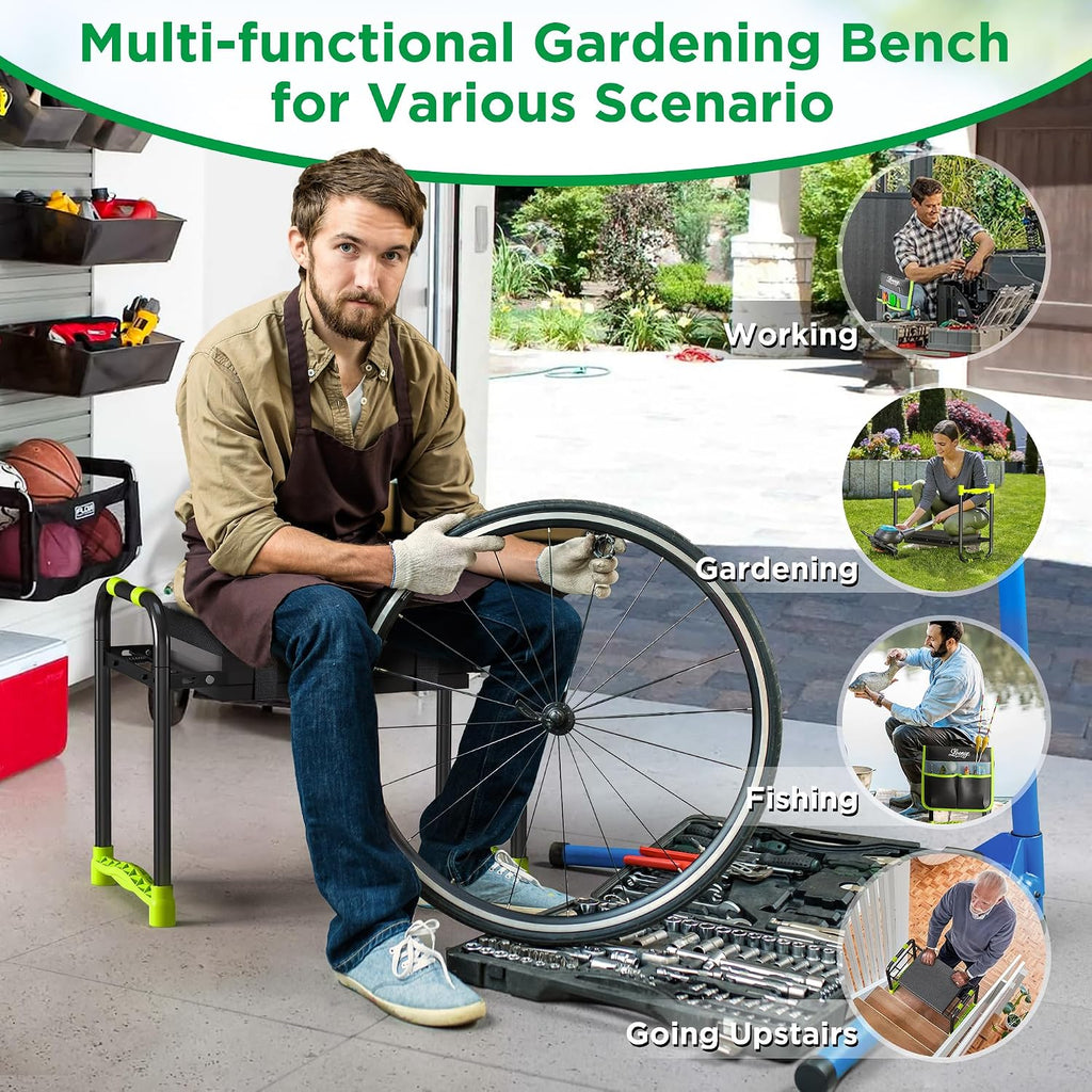10.8” Wide Garden Kneeler and Seat, Heavy Duty Foldable Garden Stool