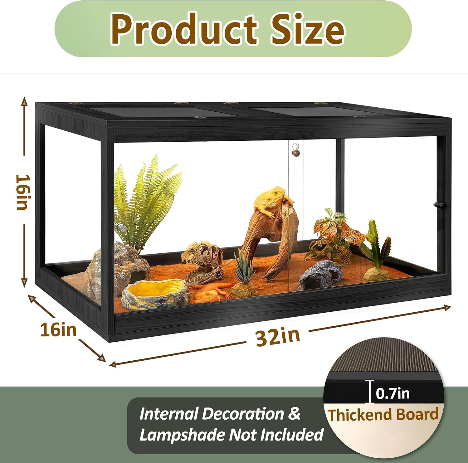Bearded Dragon Tank 34 Gallon, Tempered Glass Reptile Tank with Meatl Mesh Roof and Front Sliding Door, Anti-Scratch