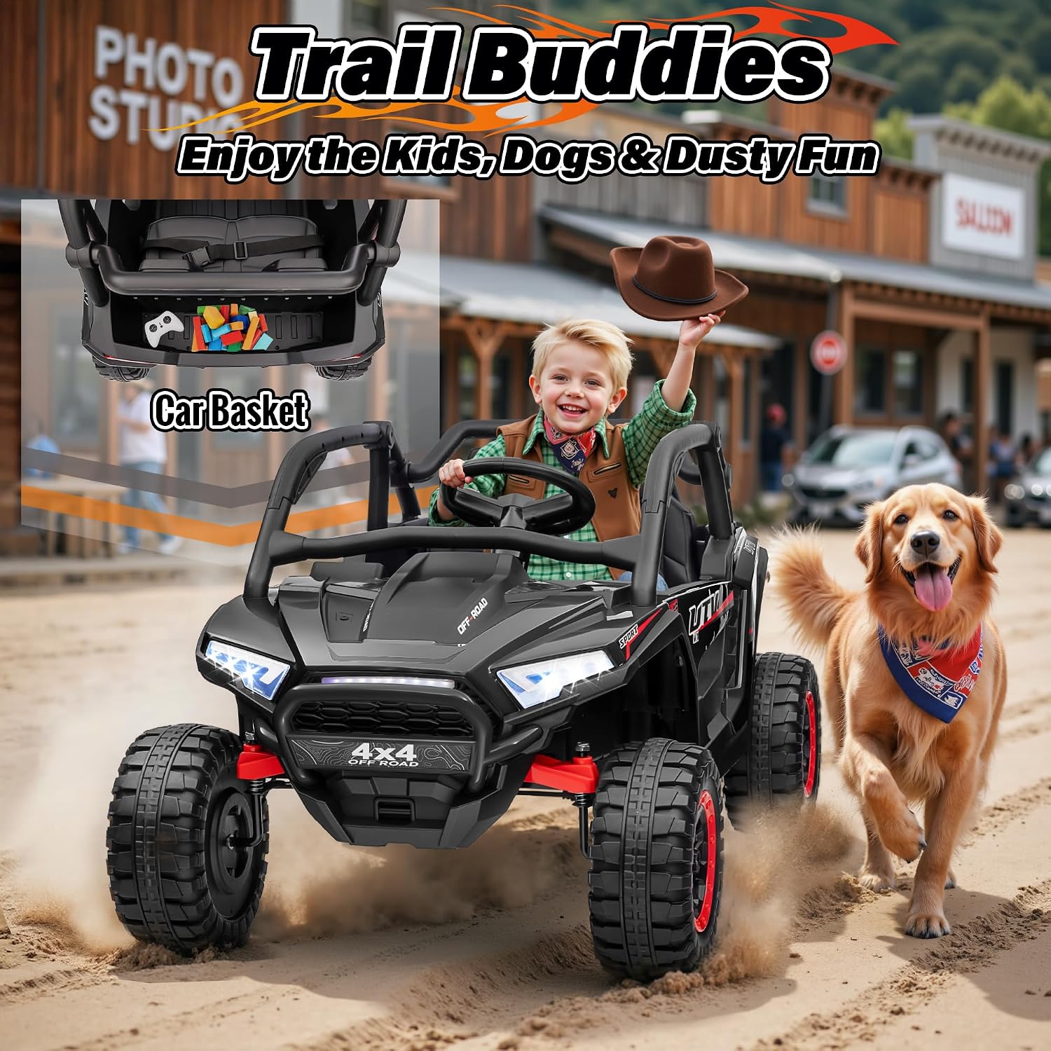 24V Ride on Car, 2 Seater XL Off-Road UTV w/4 RMP2000W Motors, Remote Control, Gift Flower, Bluetooth Music, LED