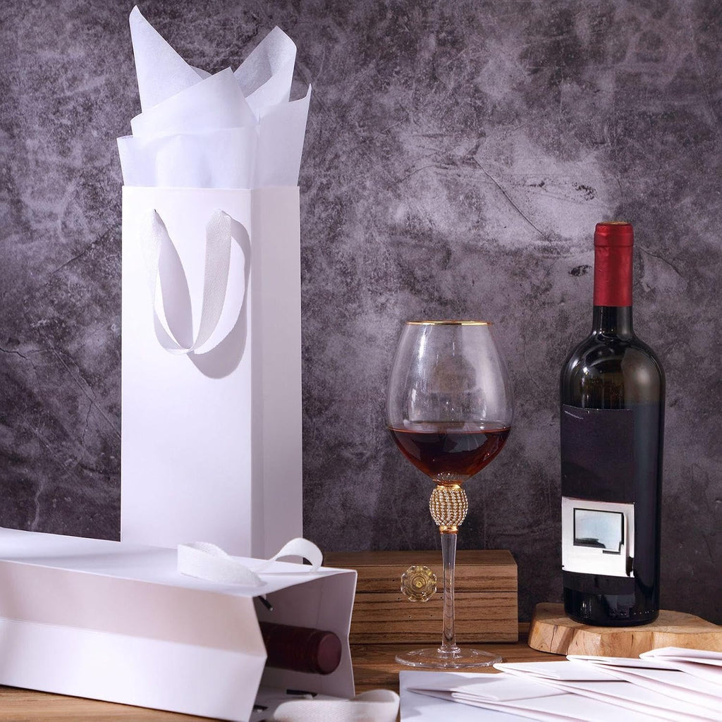 12 Pcs Wine Bottle Gift Bag with Handles Tissue Paper, White