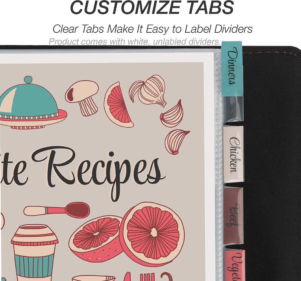 8 Tab Recipe Dividers, Recipe Sleeves, Sheet Protector Dividers, with Tab Inserts, Clear, Super Heavyweight, Top