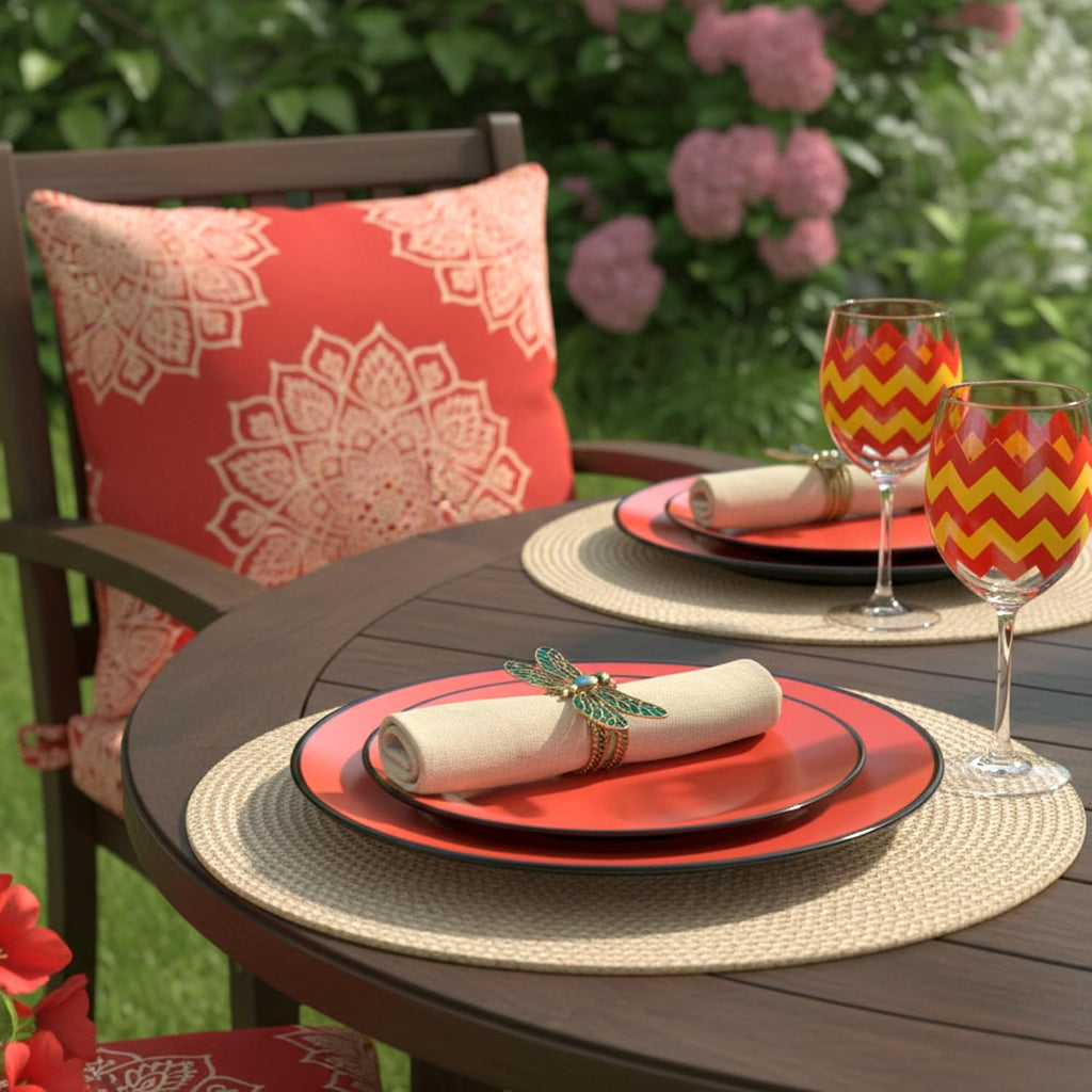 11" Melamine Round Dinner Plates, 6-Piece Plate Sets, Black&Red