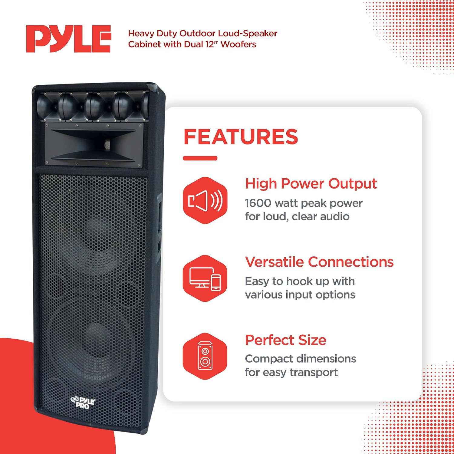 Portable Cabinet PA Speaker System - 1600 Watt Outdoor Stereo Sound Speakers w/ Dual 12" Woofers, 3.4" Piezo