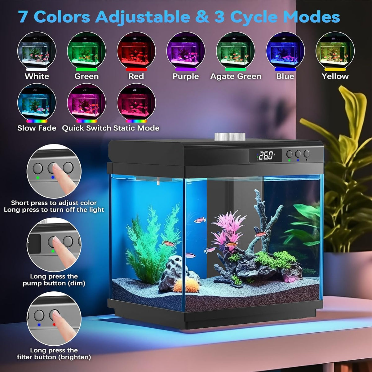 3.7 Gallon Aquarium Starter Kit Small Glass Fish Tank, Black
