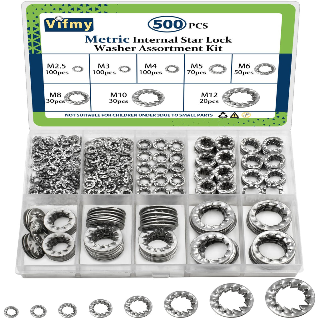 Star Washers Internal Tooth Lock Washers Assortment (M2.5-M12) 500Pcs