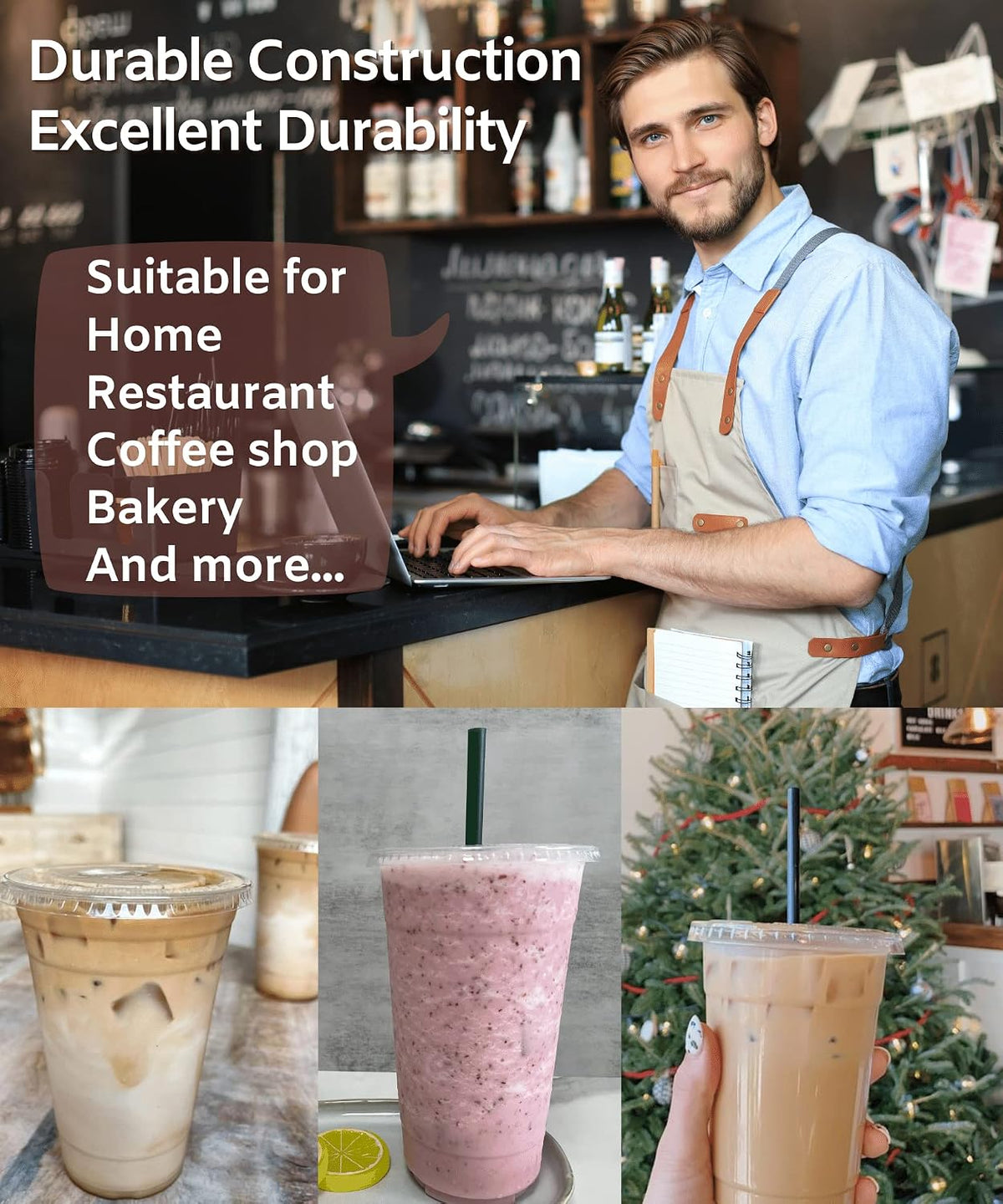 32 oz Clear Plastic Cups with Lids and STRAWS, Disposable Drinking Cups for Cold Drinks, Iced Coffee, Milkshakes