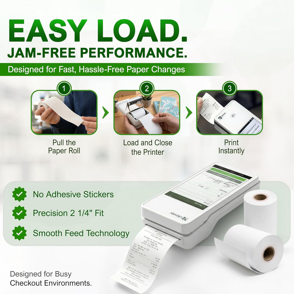 Clover Flex Paper Rolls 2 1/4" x 55’ Thermal Receipt Paper – 20 Rolls Pack - BPA Free POS Printer & Credit Card