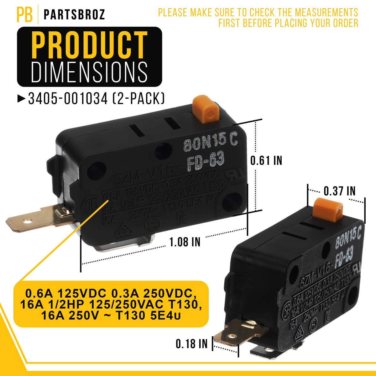 Microwave Door Switch for Samsung JVM6172DK3WW