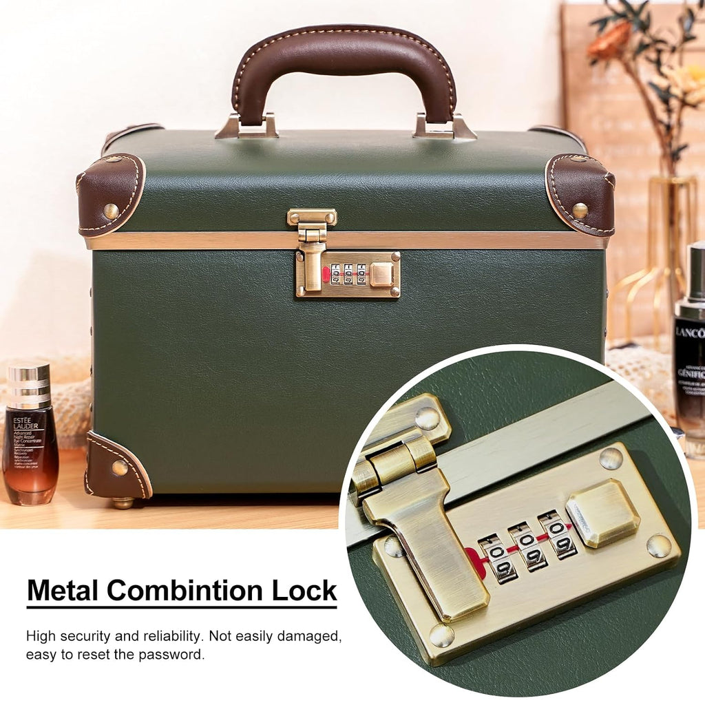 Vintage Makeup Train Case Cosmetic Storage Box Organizer with Lock
