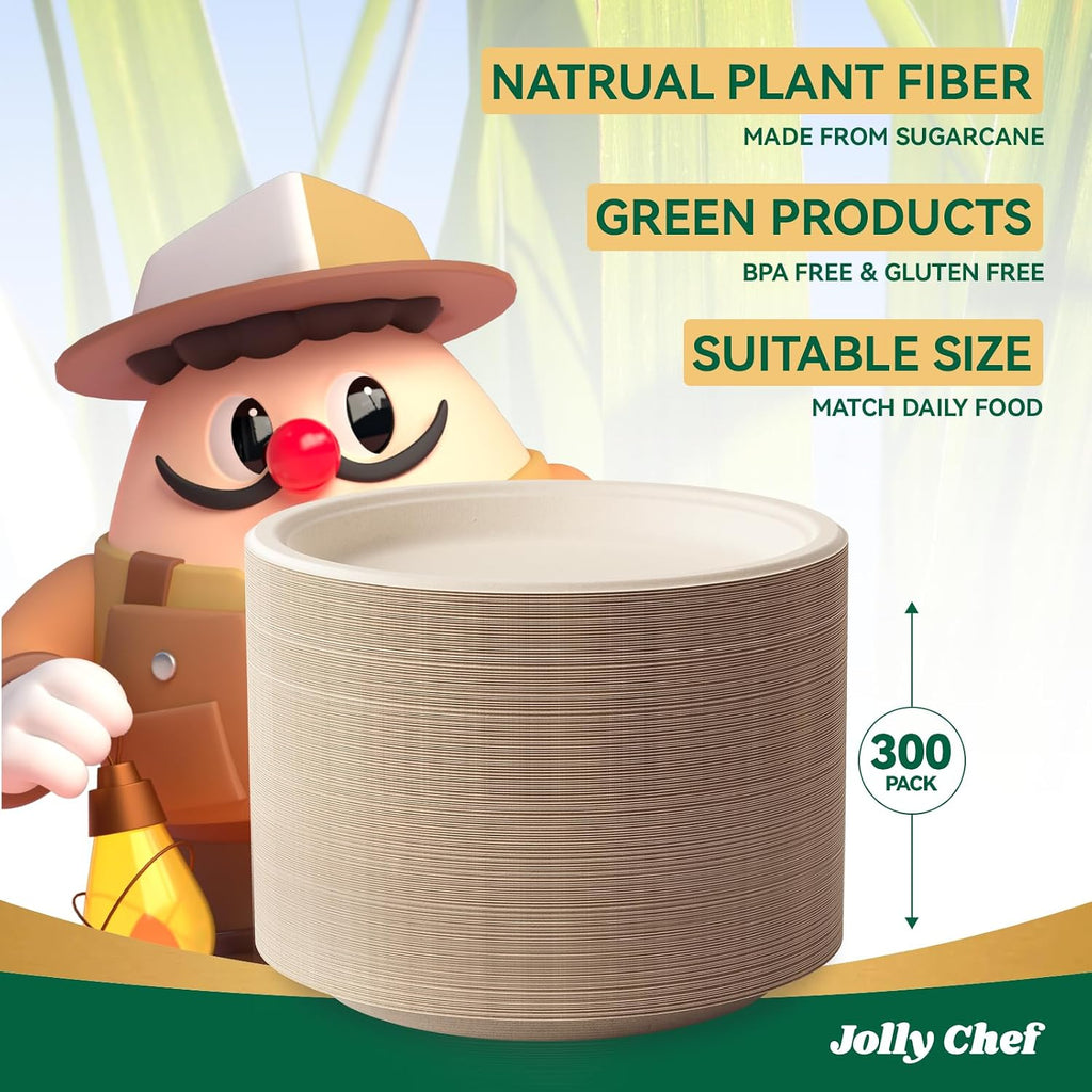 Compostable Heavy Duty 10 Inch 300 Pack Disposable Eco-Friendly Paper Plate