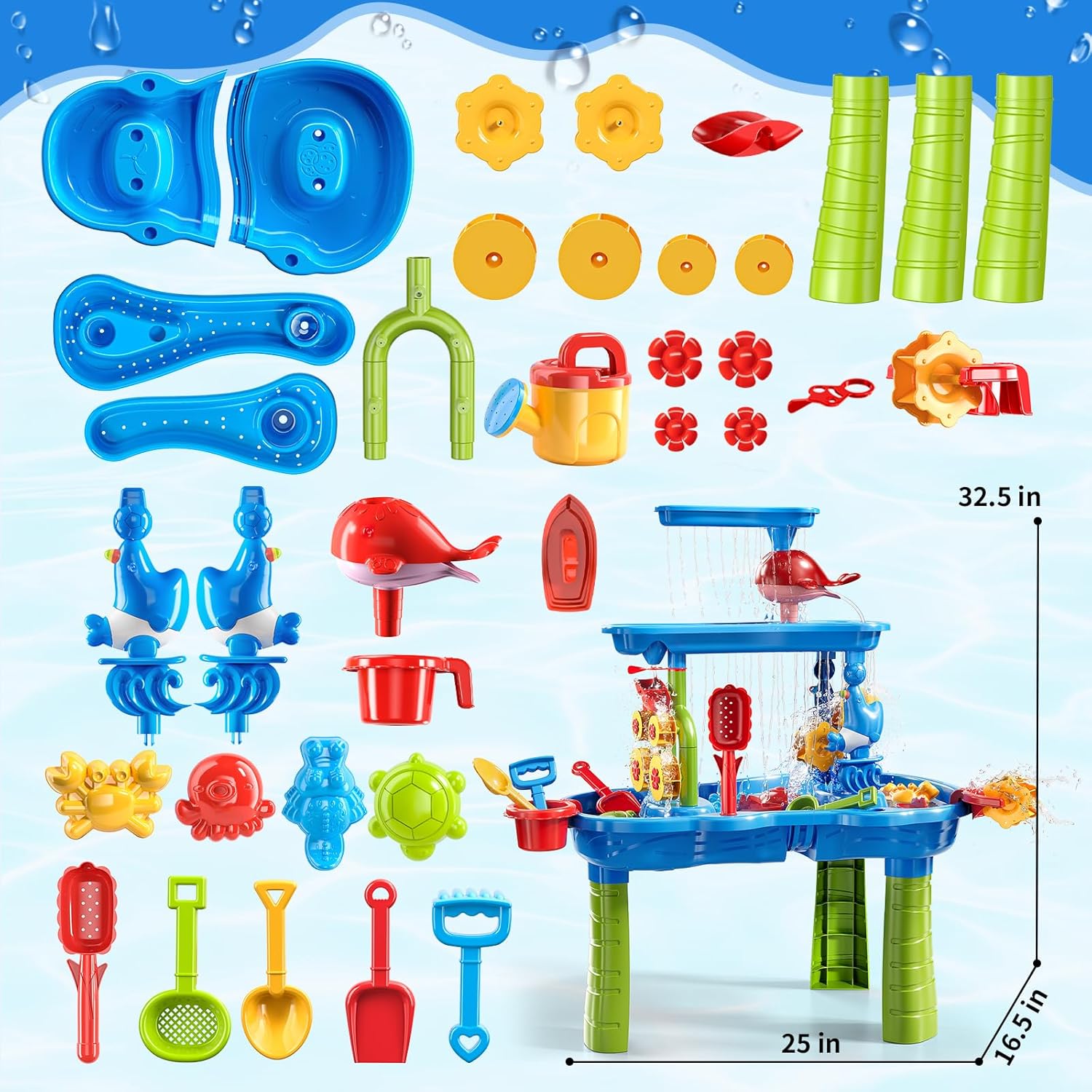 3-Tier Sand and Water Table for Kids, Summer Outdoor Beach Outside Backyard Activity Sensory Kids Sand and Water