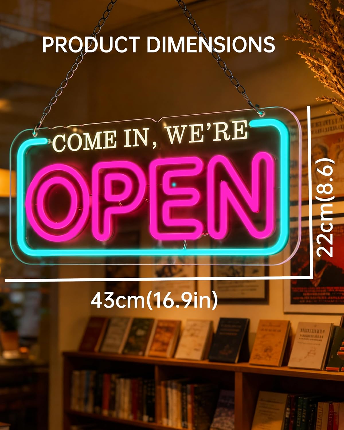 LED Open Sign for Business, Dimmable Neon Open Sign for Storefront Window Bright USB Powered Open Neon Light for Bar