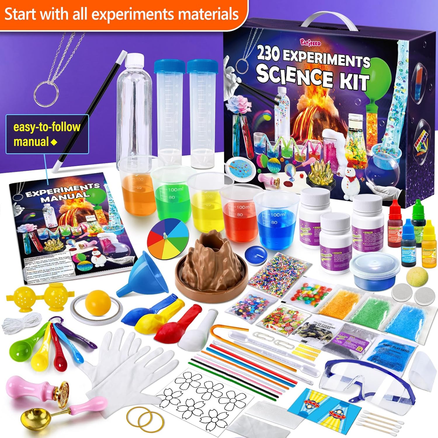 230 Experiments Science Kit for Kids Chemistry Set | S.T.E.M Toys, Crystal Growing, Physics, Slime, Volcano