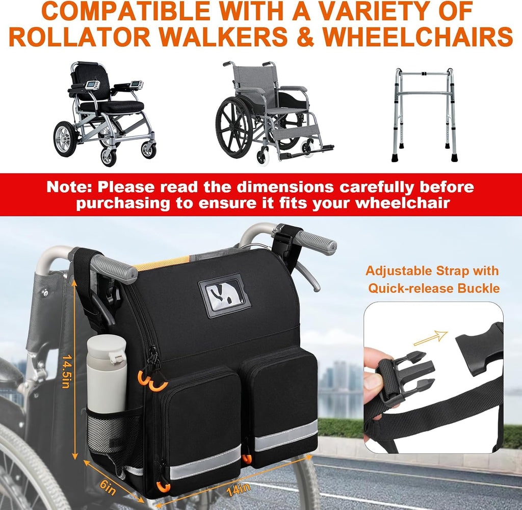 Wheelchair Bags to Hang on Back,Wheelchair Backpack Bag,Wheelchair Accessories Pouch Storage Bag with Thermal