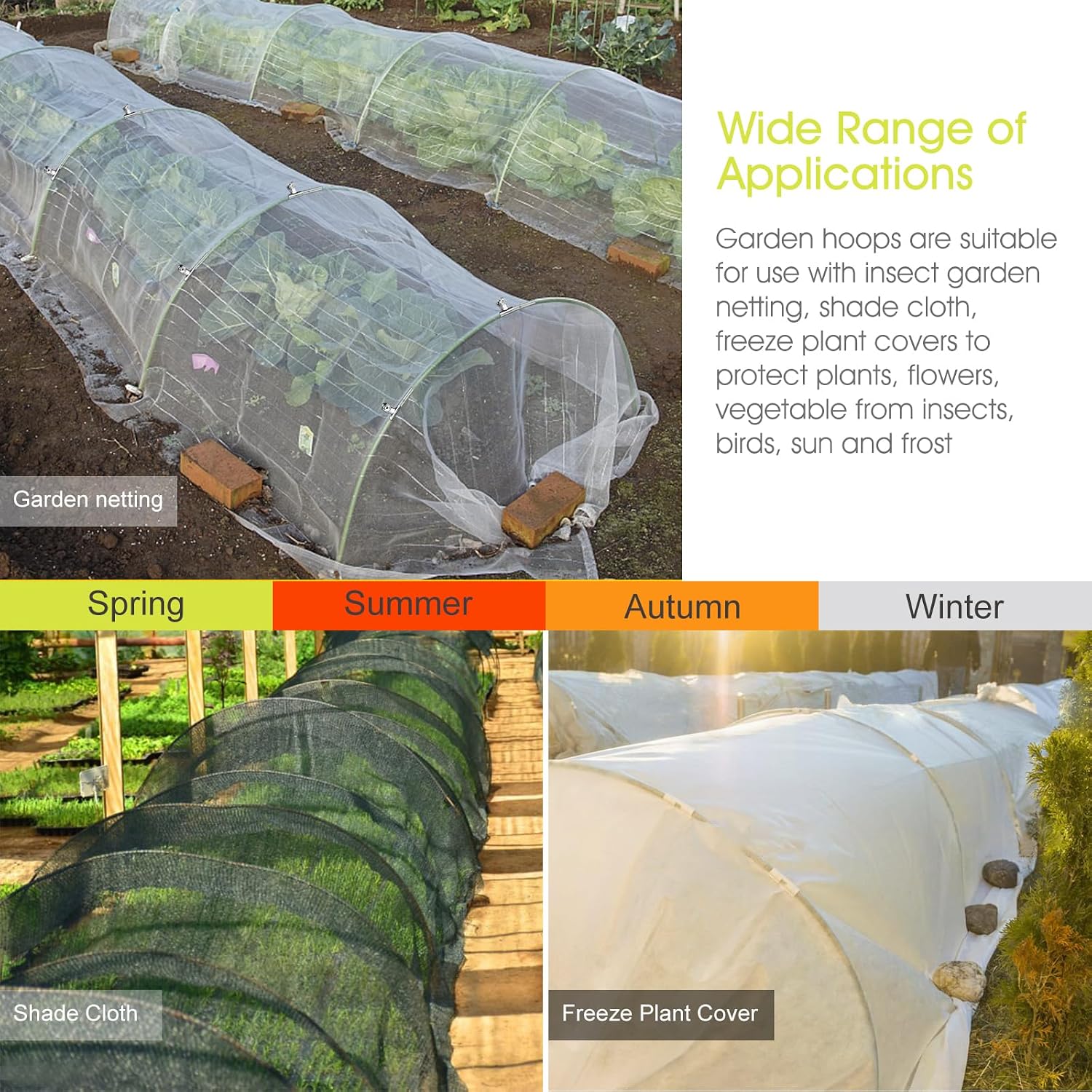24 PCS Garden Hoops for Raised Beds, Greenhouse Hoops Kit Long Grow Tunnel for Row Cover, Rust-Free Fiberglass Garden