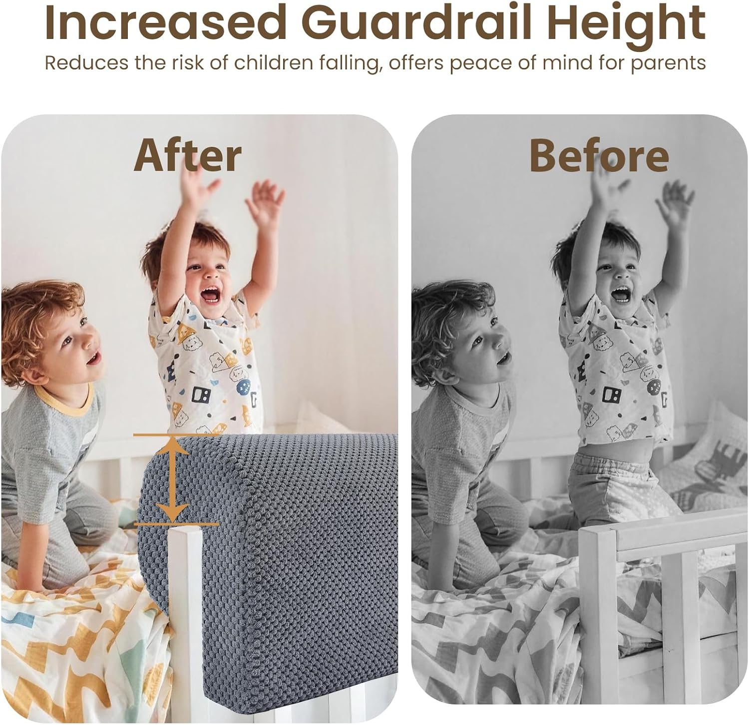 Toddlers' Bed Rail Bumpers Protector, Children's Bed Guardrail Padding, Soft Cushioned Barrier, Increased Height