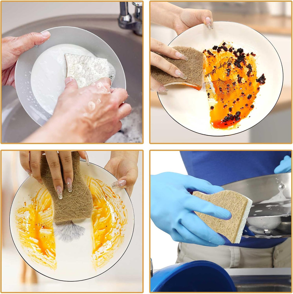 12 Pack Natural Kitchen Sponges, Cellulose Coconut & Non-Scratch