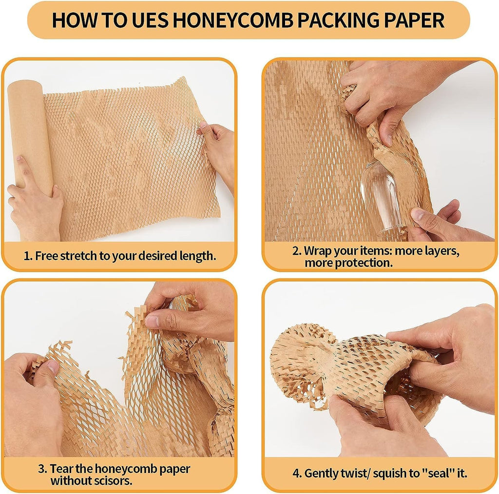 Honeycomb Packing Paper, 15"x300' Honeycomb Cushioning Bubble Wrap Paper Roll for Moving Shipping Breakables