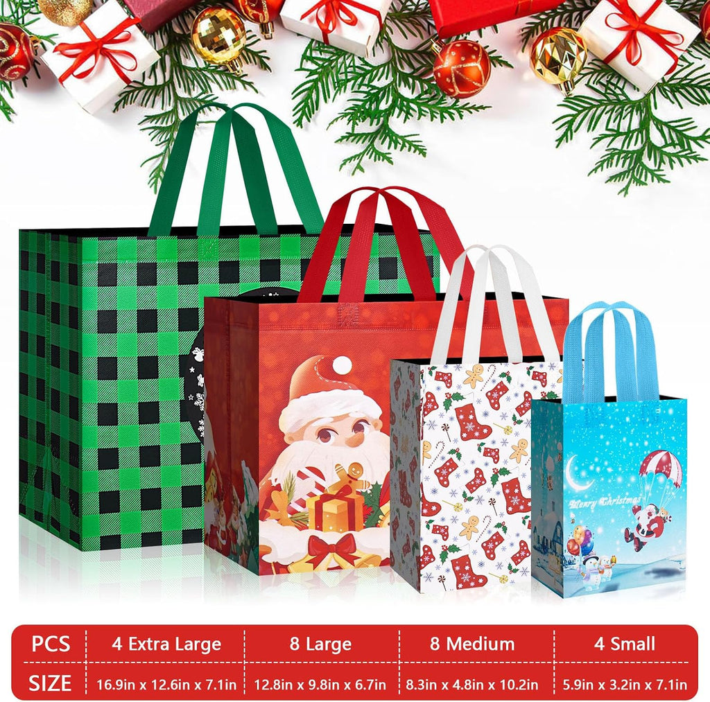 24 Pack Christmas Gift Bags Assorted Sizes with Handle