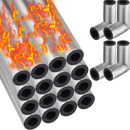 24 Pcs Pipe Insulation Foam 3/4" Pre Slit Self Adhesive Aluminum | Foil Wrap 1" Wall, Elbow Covers for Spigot Water