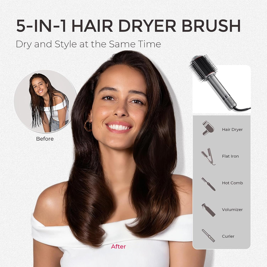 4.0 Hair Blow Dryer Brush - Lightweight 3X Faster Drying 5-in-1 Ionic Blowout Hair Dryer Brush Adds Shine, Volume &