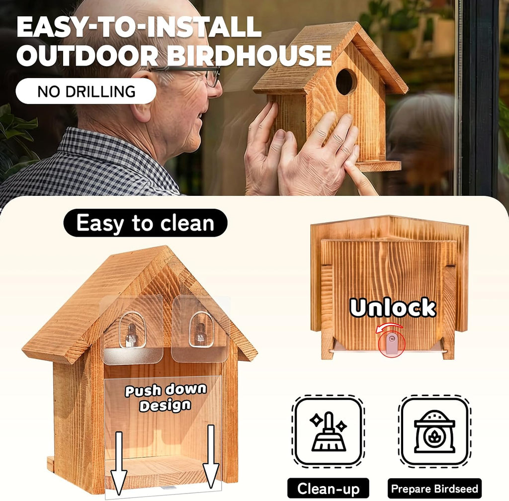 Window Bluebird House for Outside, Birdhouses with Weather Treated