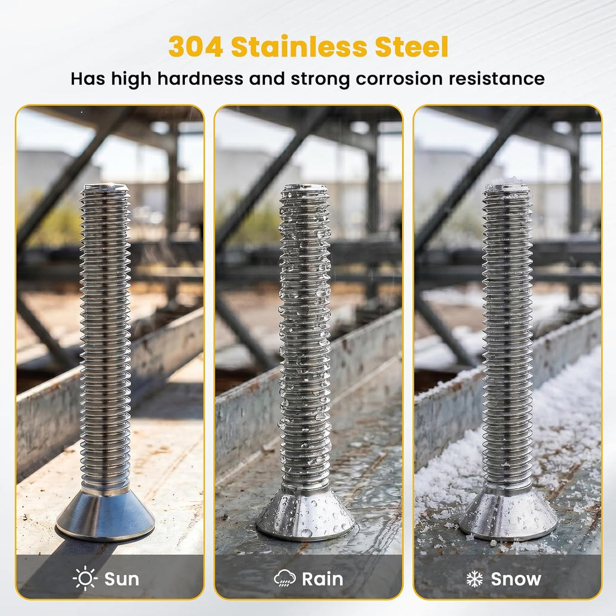 3/8-16 x 2-1/2" Flat Head Socket Cap Screws Countersunk Bolts, Allen Socket Drive, Stainless Steel 18-8, Fully Threaded, Bright Finish, 10 PCS