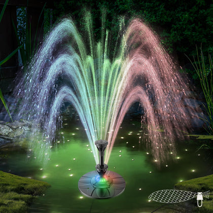 Electric Floating Pond Fountain 12V DC, 32.8ft Cord, Colorful Lights