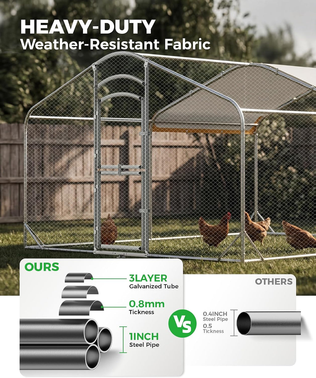 Large Metal Chicken Coop with Run, 12.6FT Walk-in Chicken Run for Yard with Waterproof & Anti-UV Cover, Spire Roof