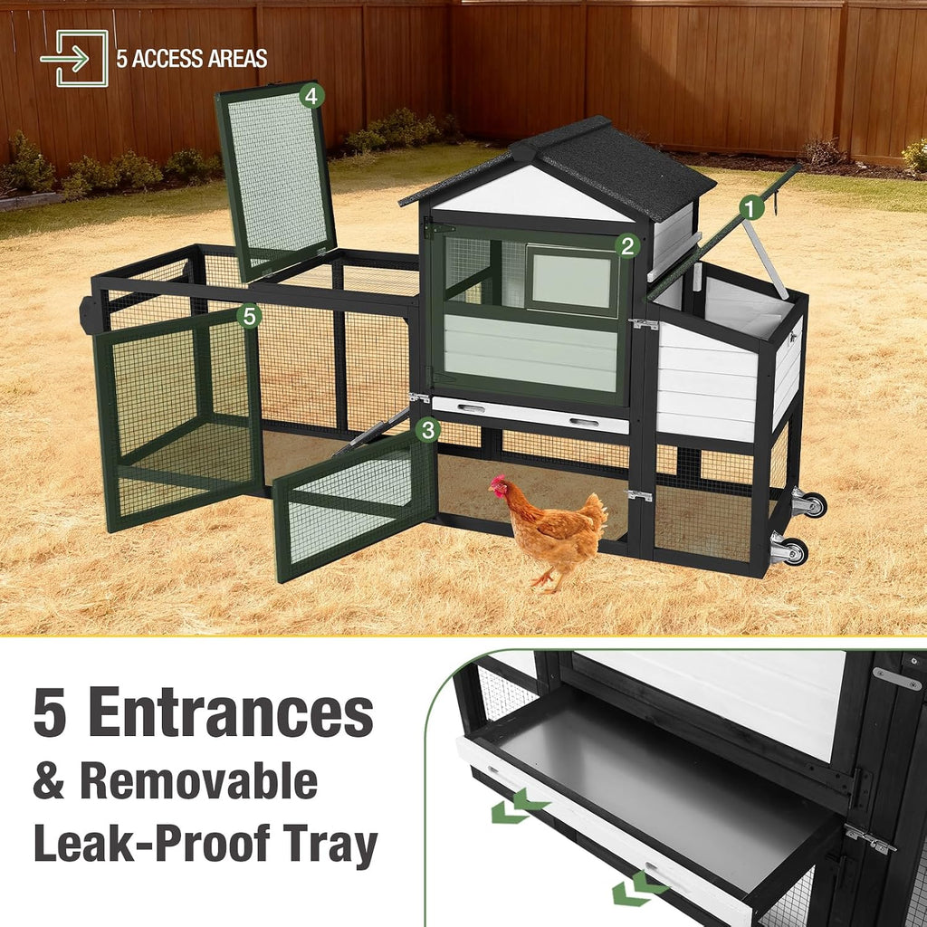 Mobile Chicken Coop Wooden with Wheels, Expandable Outdoor Chicken Tractor with Nesting Box & Pull-Out Tray