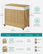 Rolling Laundry Hamper with Lid, 140 L Synthetic Rattan