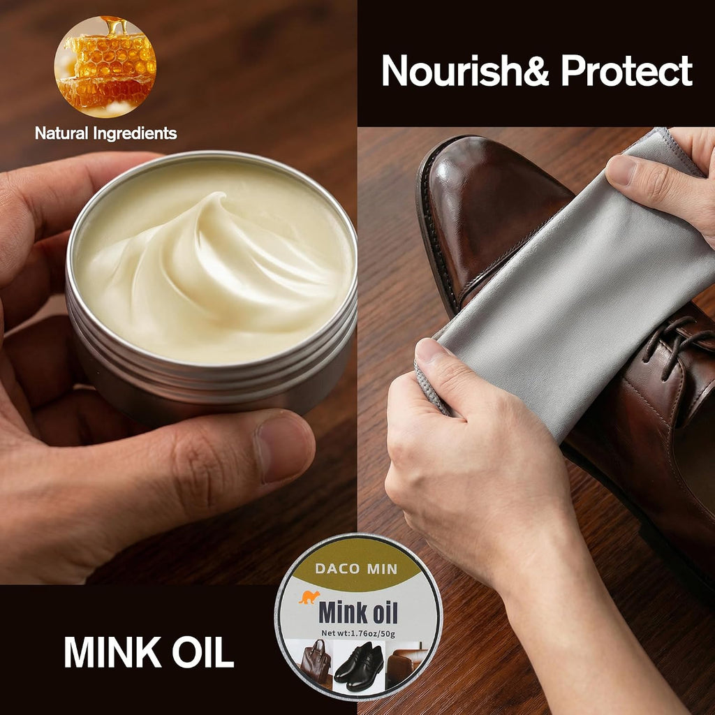 13-Pcs Complete Shoe Shine Kit & Leather Boot Care and Cleaning Kit - 100% Horsehair Brushes, Mink Oil, Saddle Soap