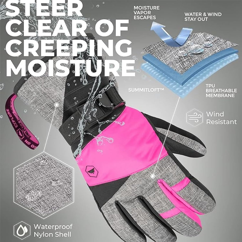 Women's Waterproof Ski Gloves - Adult Snowboarding Gloves