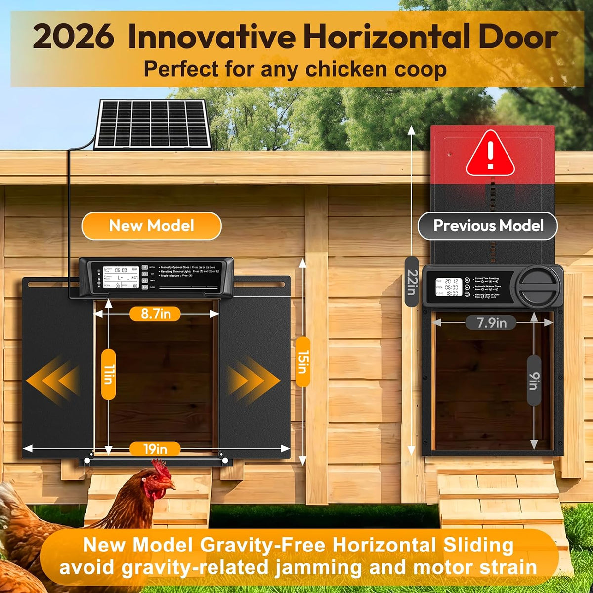 Large Size Automatic Chicken Coop Door Solar Powered - Timer/Light Sensor