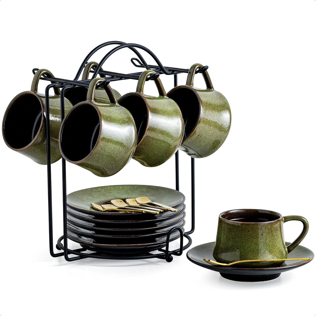 Ceramic Espresso Cups Set of 6, 4 Oz Expresso Shots Cup, Green