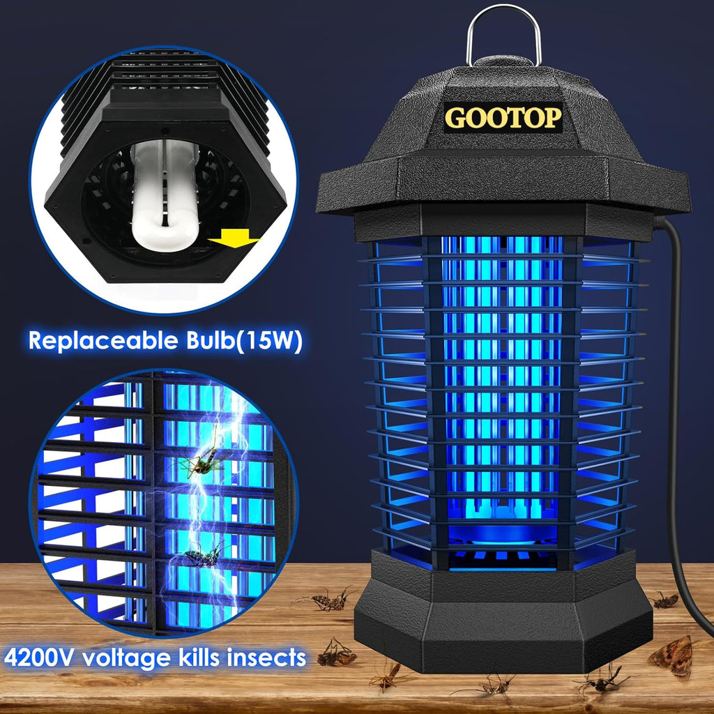 Bug Zapper Outdoor, Mosquito Zapper, 4200V 3 Prong Plug in Electric Fly Zapper, Mosquito Killer, Fly Traps, Flying
