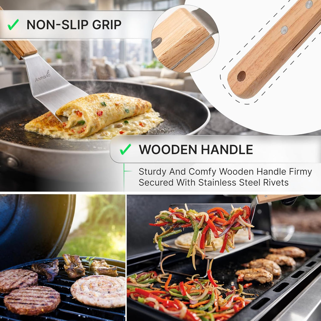 Metal Spatula Set - Griddle Long Spatula - Teppanyaki spatulas - Griddle Scraper and Pancake Flipper or Hamburger