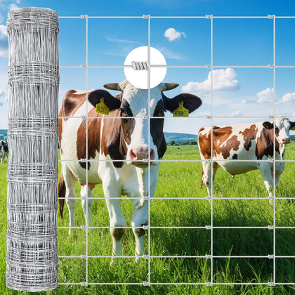 Cattle Fence, Farm Fence 4ft x 164ft - 14 Gauge Galvanized Wire Fence & Chain Link Fence for Hog, Goat, Sheep & Deer;