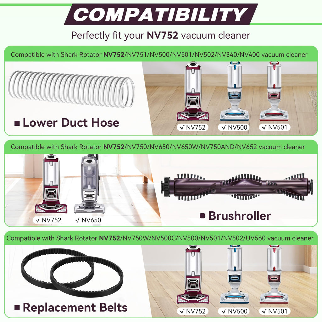 Brush Roll Replacement with Duct Hose & Belt Compatible with Shark NV752