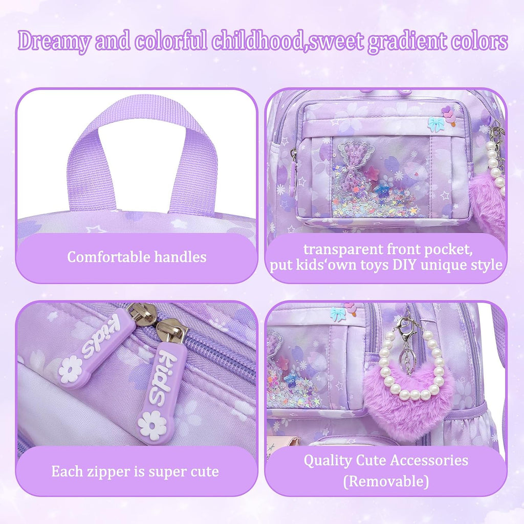 Lovely Girls Backpack School Bag for Students Kids Book Bag with Multiple Pockets Splash-proof Children's