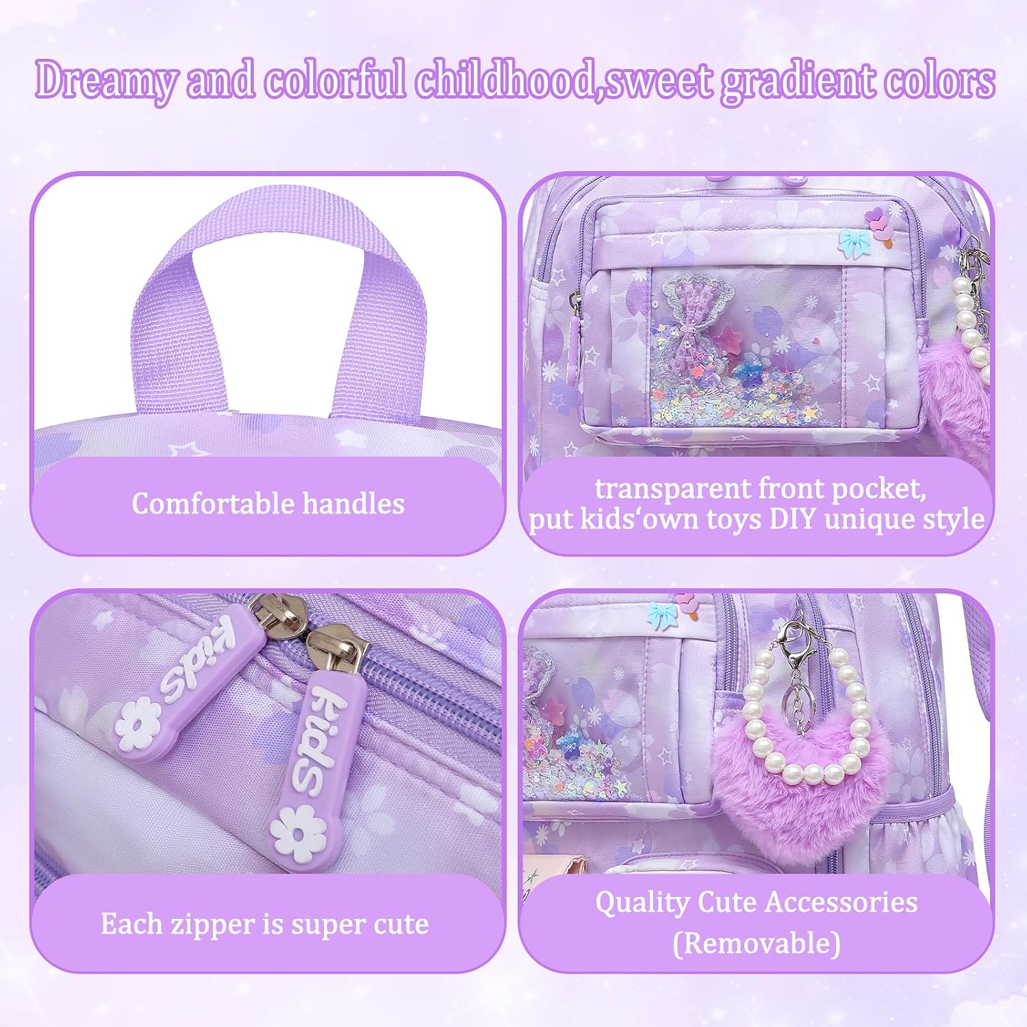 Lovely Girls Backpack School Bag for Students Kids Book Bag with Multiple Pockets Splash-proof Children's