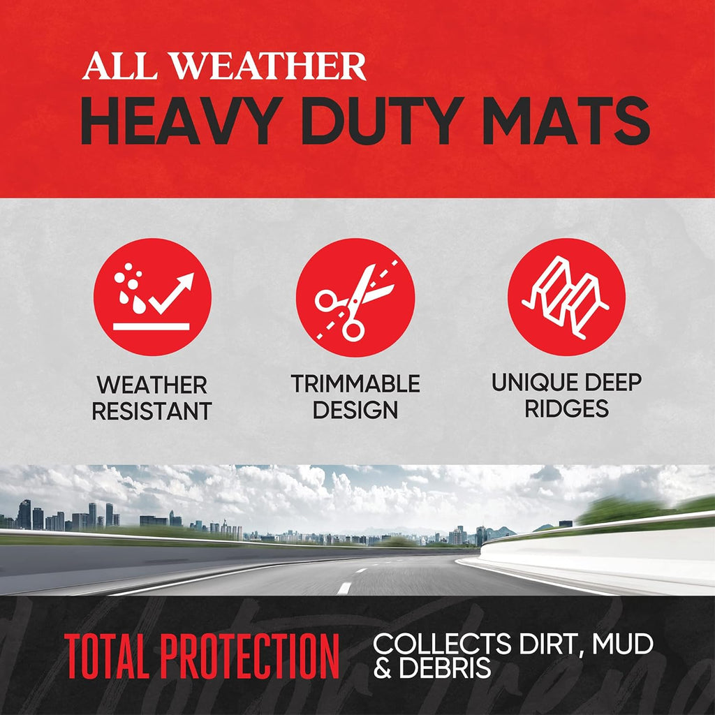 FlexTough Advanced Black Rubber Car Floor Mats – Heavy Duty Trim to Fit All Weather Floor Mats for Cars Truck SUV