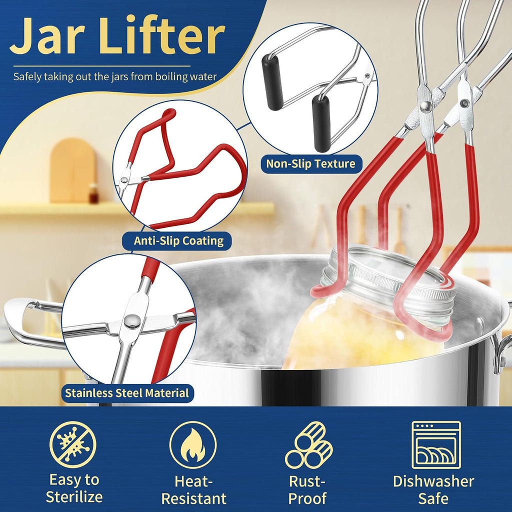 Canning Jar Lifter Tongs with Jar Lid Lifter Magnetic Lid Lifter,Canning Bubble Popper Bubble Remover and Canning