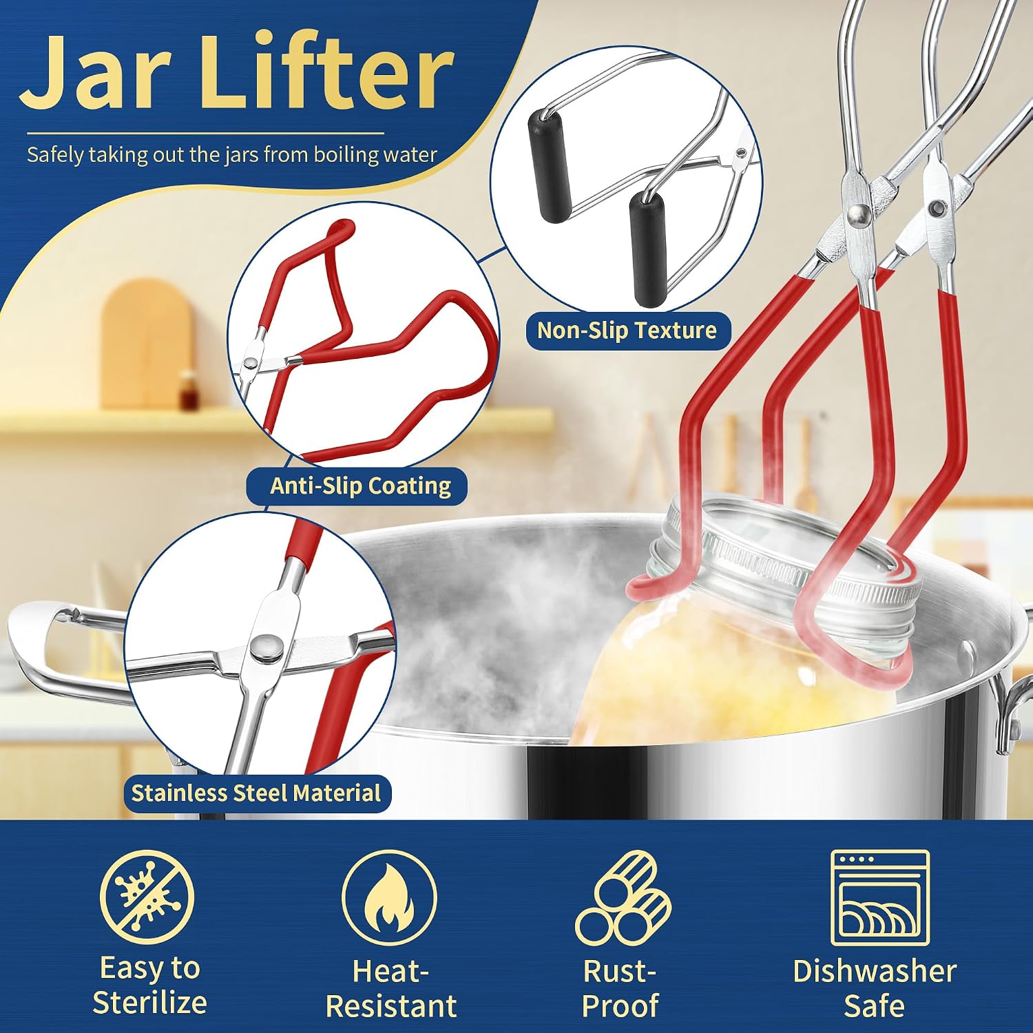 Canning Jar Lifter Tongs with Jar Lid Lifter Magnetic Lid Lifter,Canning Bubble Popper Bubble Remover and Canning