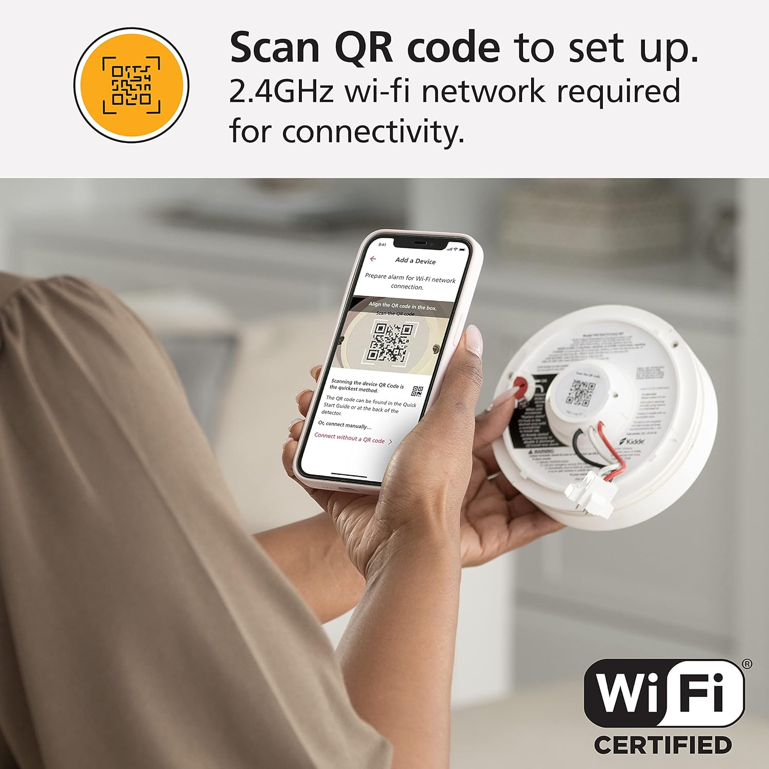 Smart Smoke Detector & Indoor Air Quality Monitor, WiFi, Alexa Compatible Device, Hardwired w/Battery Backup, Voice &