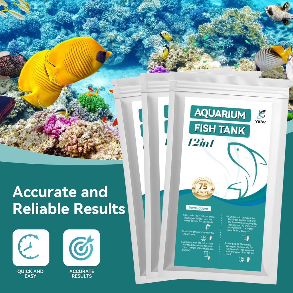 12-in-1 Aquarium Test Strips with Ammonia,75 Strips