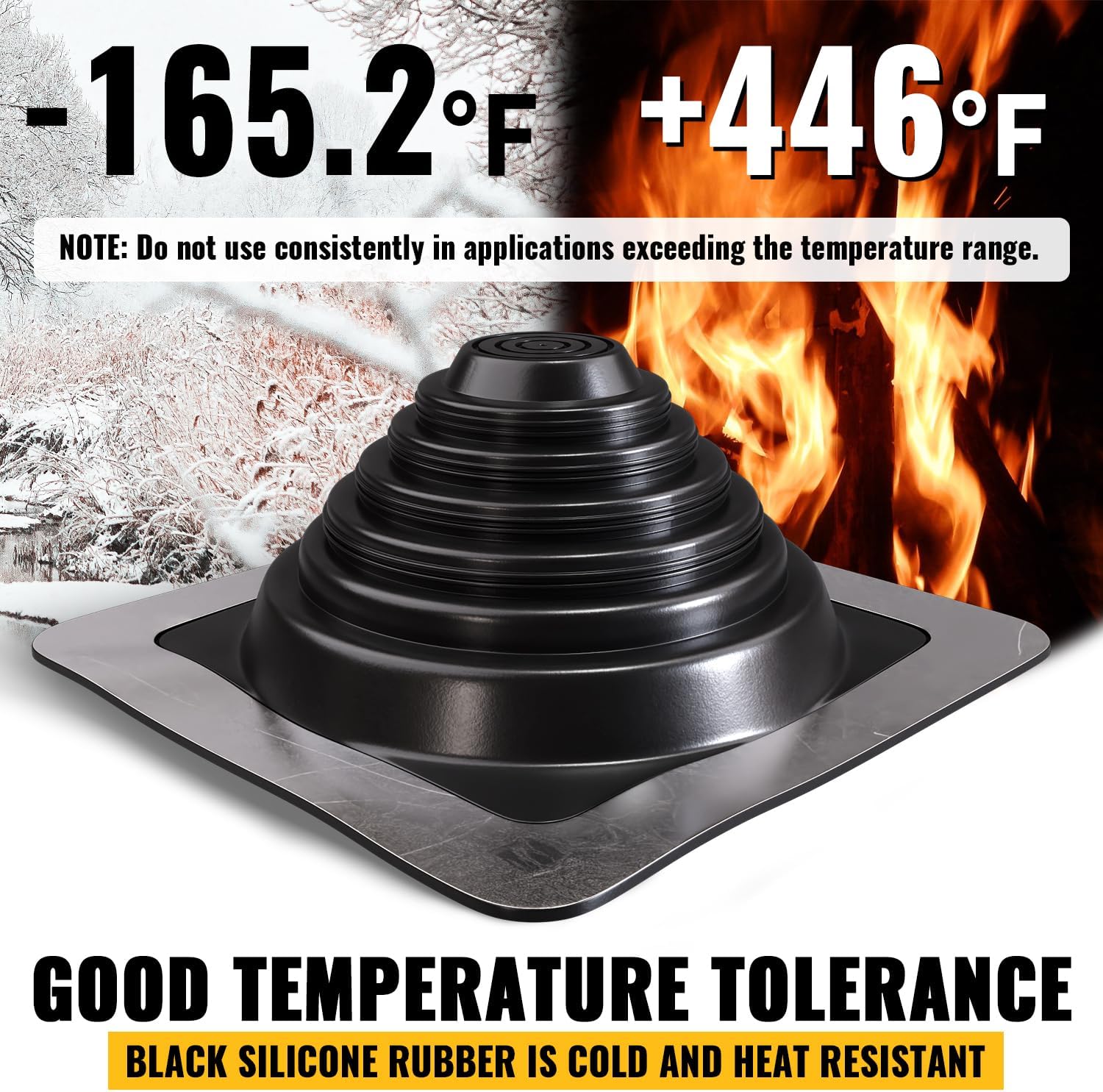#3 Metal Roof Pipe Flashing, Silicone Roof Vent Boot, Black, 1-Pack