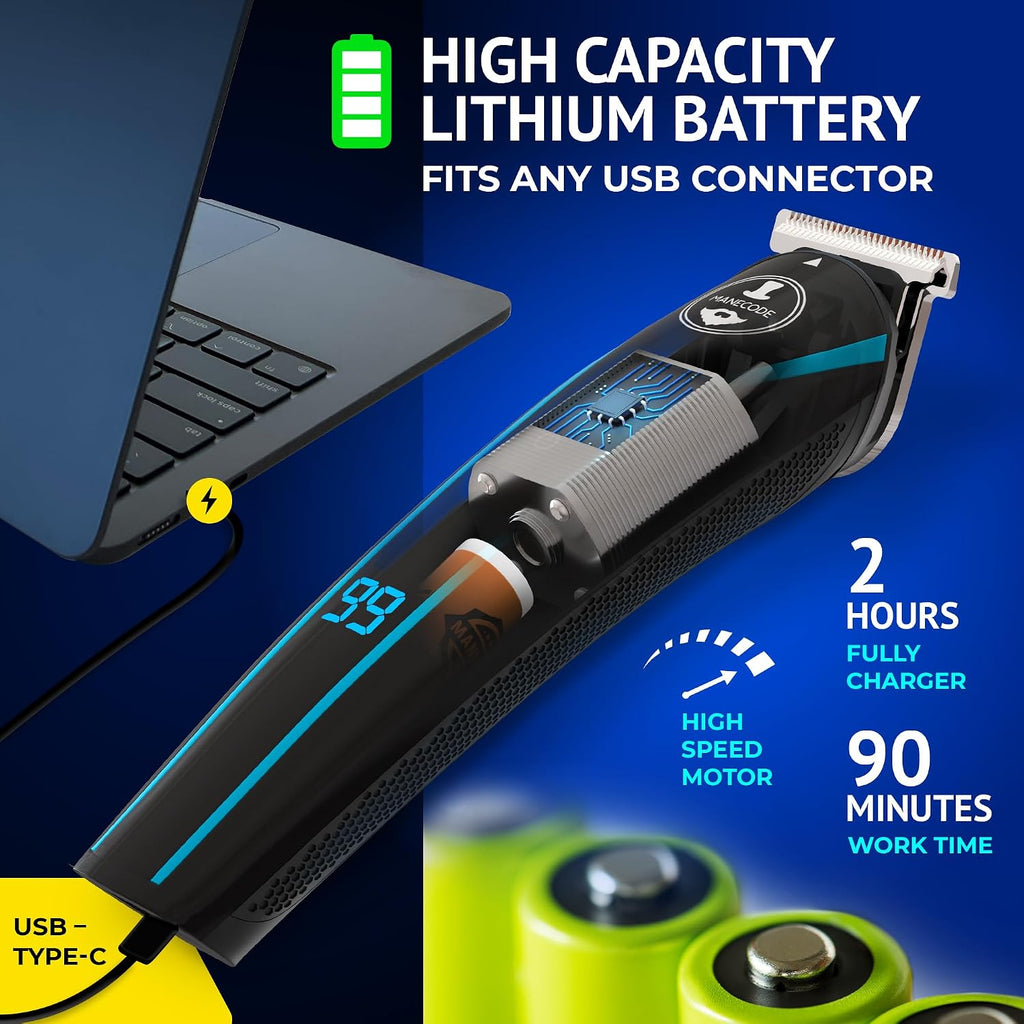 Beard & Hair Trimmer for Men – Self-Sharp Blades USB-C, Waterproof, LED Display Multi-Grooming Kit