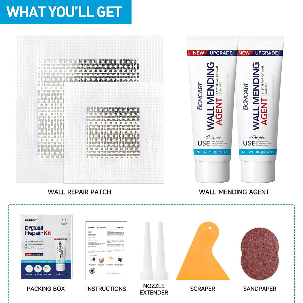 Spackle Wall Repair Kit, Drywall Repair Patch Kit with Tools | Includes Scraper, Sandpaper, And Aluminum Patches. For