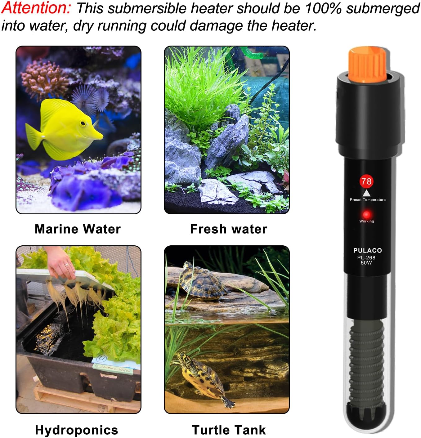 50Watt Aquarium Heater for 6-15 Gallon Fish Tank, Adjustable Submersible Heater Thermostat with Thermometer Strip and